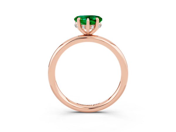 Rose gold Heart Cut Emerald Solitaire Ring with Thin Band and Four-Prong Setting