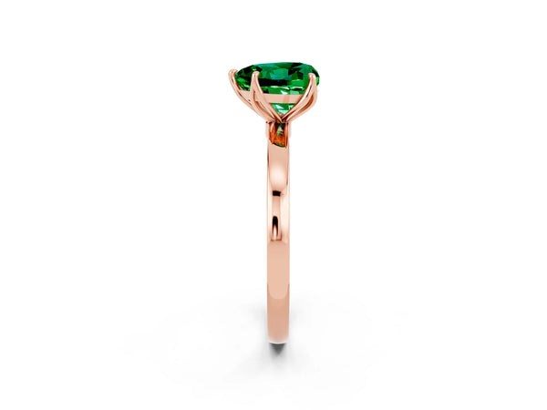Rose gold Heart Cut Emerald Solitaire Ring with Thin Band and Prong Setting