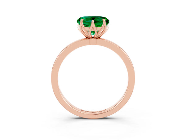 Rose gold Heart Cut Emerald Solitaire Ring with Thin Band and Prong Setting