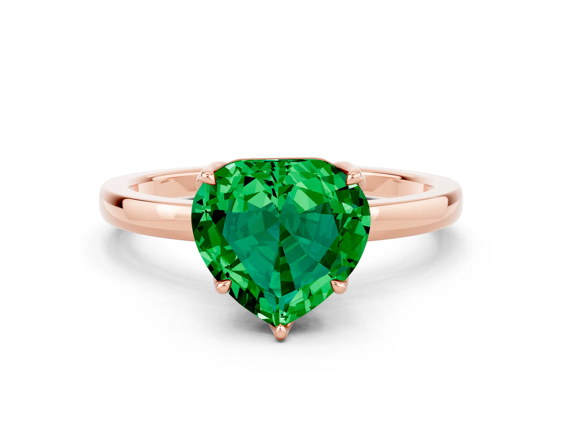 Rose gold Heart Cut Emerald Solitaire Ring with Thin Band and Prong Setting_24