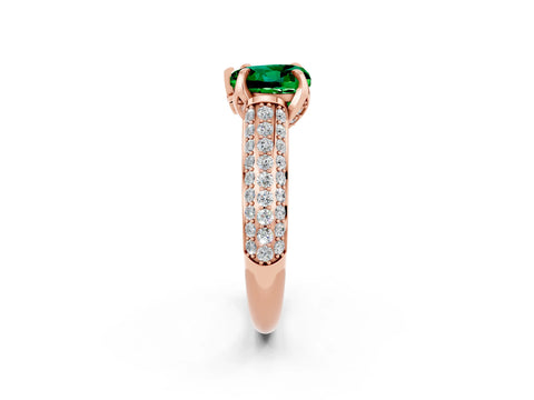 Rose gold Heart Cut Emerald Solitaire Ring with Three-Row Pavé Band and Four-Prong Setting_14