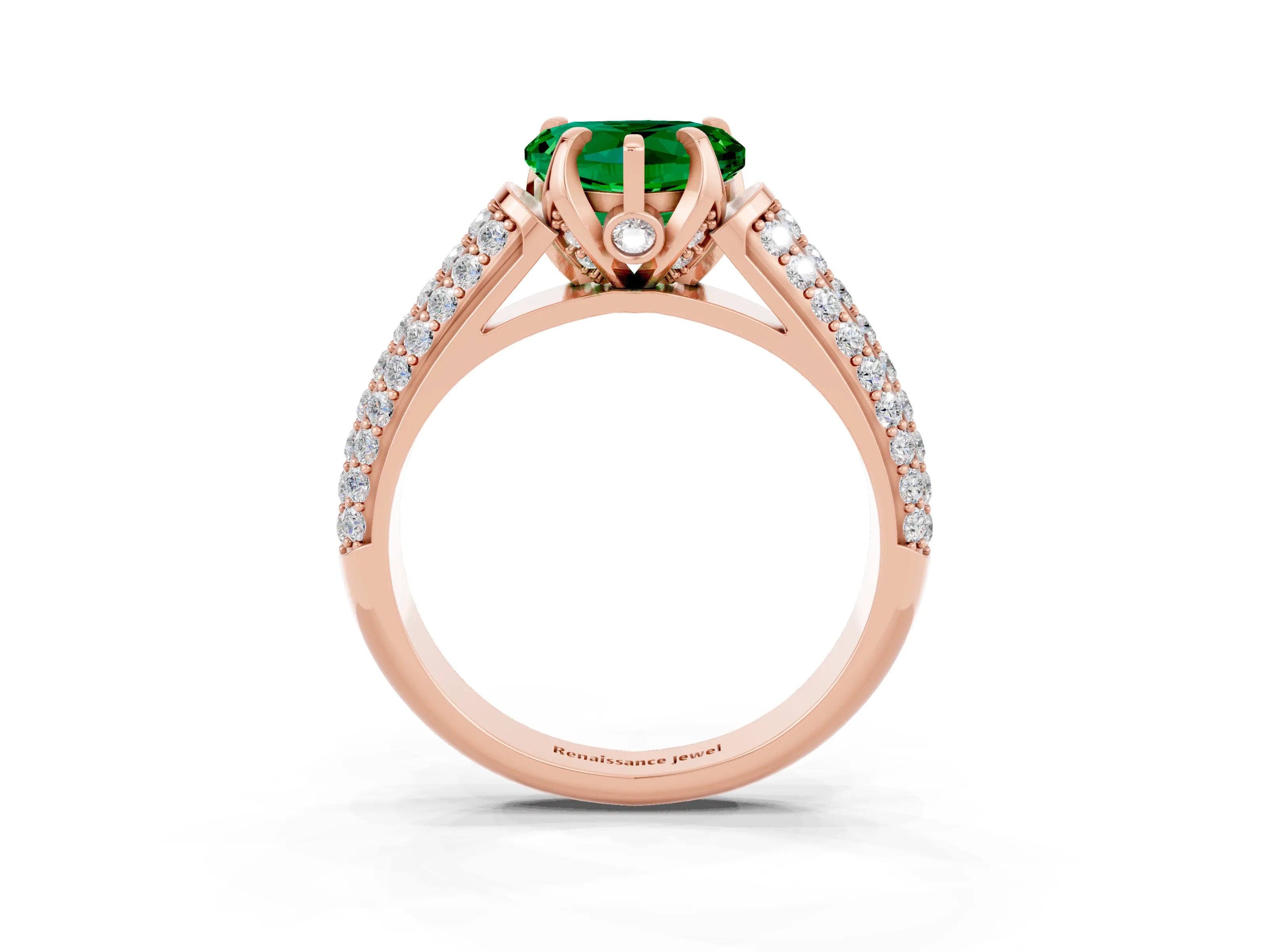 Rose gold Heart Cut Emerald Solitaire Ring with Three-Row Pavé Band and Four-Prong Setting_15