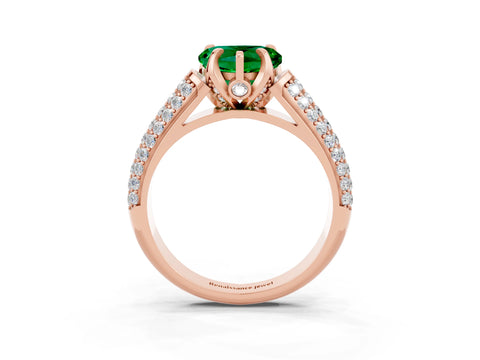 Rose gold Heart Cut Emerald Solitaire Ring with Three-Row Pavé Band and Four-Prong Setting_15