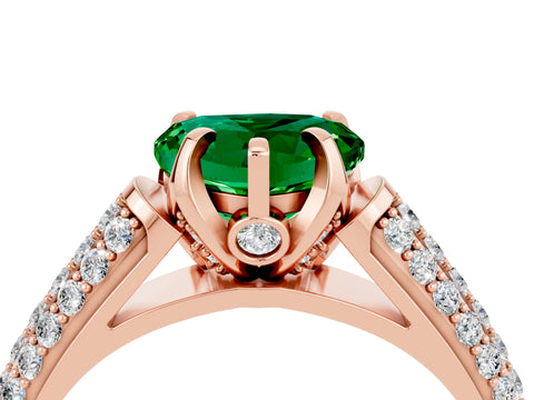 Rose gold Heart Cut Emerald Solitaire Ring with Three-Row Pavé Band and Four-Prong Setting_16