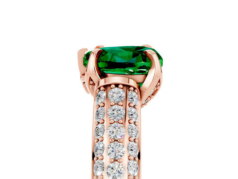 Rose gold Heart Cut Emerald Solitaire Ring with Three-Row Pavé Band and Four-Prong Setting_17