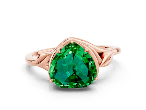 Rose gold Heart Cut Emerald Solitaire Ring with Twist Band and Four-Prong Setting_24
