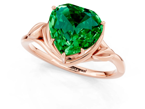 Rose gold Heart Cut Emerald Solitaire Ring with Twist Band and Four-Prong Setting