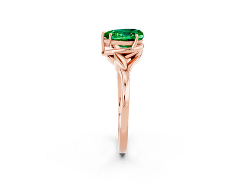 Rose gold Heart Cut Emerald Solitaire Ring with Twist Band and Four-Prong Setting_26