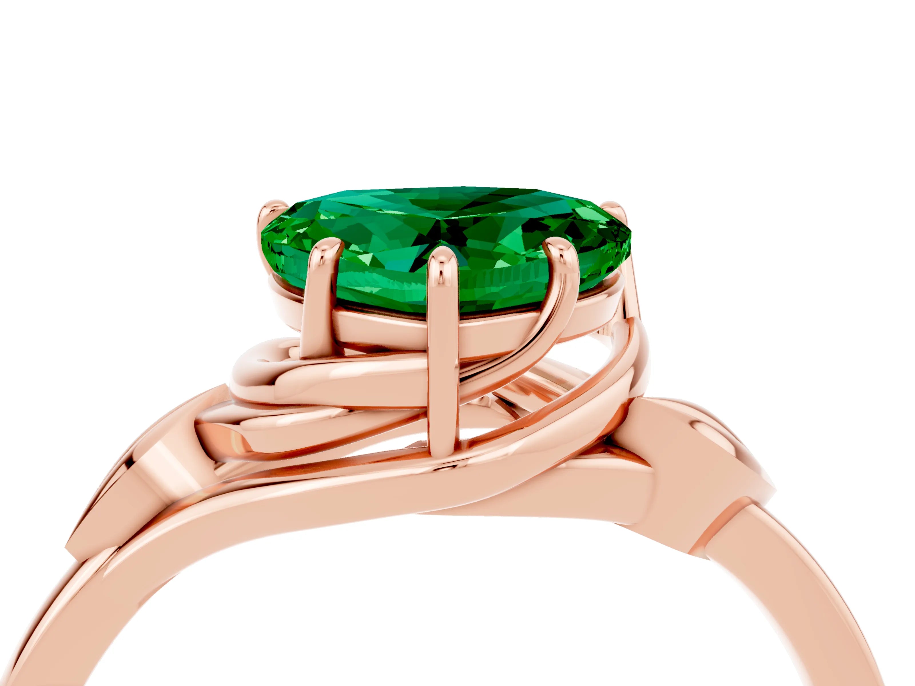 Rose gold Heart Cut Emerald Solitaire Ring with Twist Band and Four-Prong Setting_28