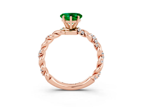 Rose gold Heart Cut Emerald Solitaire Ring with Twisted Band and Pavé Accents_3