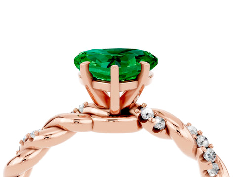 Rose gold Heart Cut Emerald Solitaire Ring with Twisted Band and Pavé Accents_4