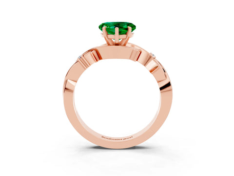 Rose gold Heart Cut Emerald Solitaire Ring with Twisted Band and Prong Setting_3
