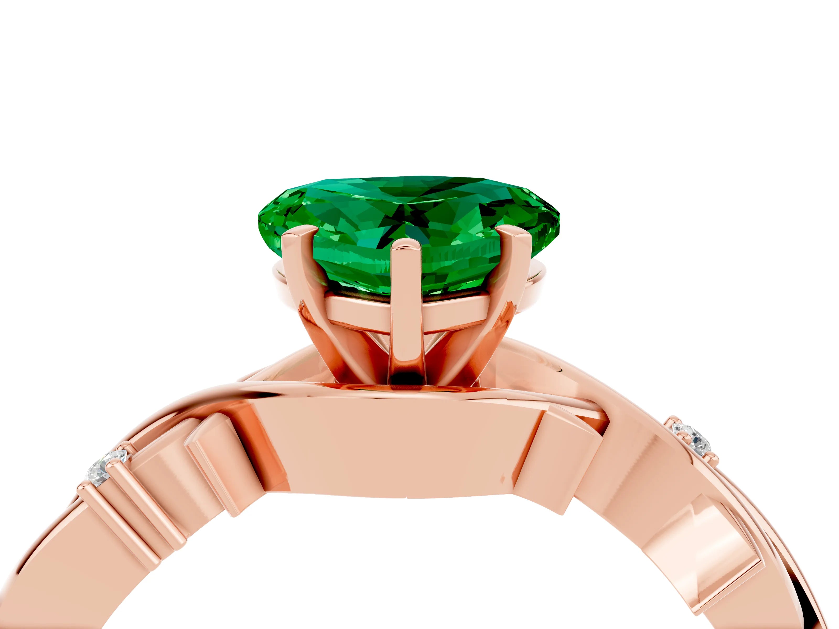 Rose gold Heart Cut Emerald Solitaire Ring with Twisted Band and Prong Setting_4