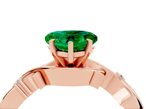 Rose gold Heart Cut Emerald Solitaire Ring with Twisted Band and Prong Setting_4
