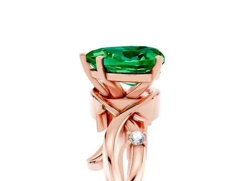 Rose gold Heart Cut Emerald Solitaire Ring with Twisted Band and Prong Setting_5