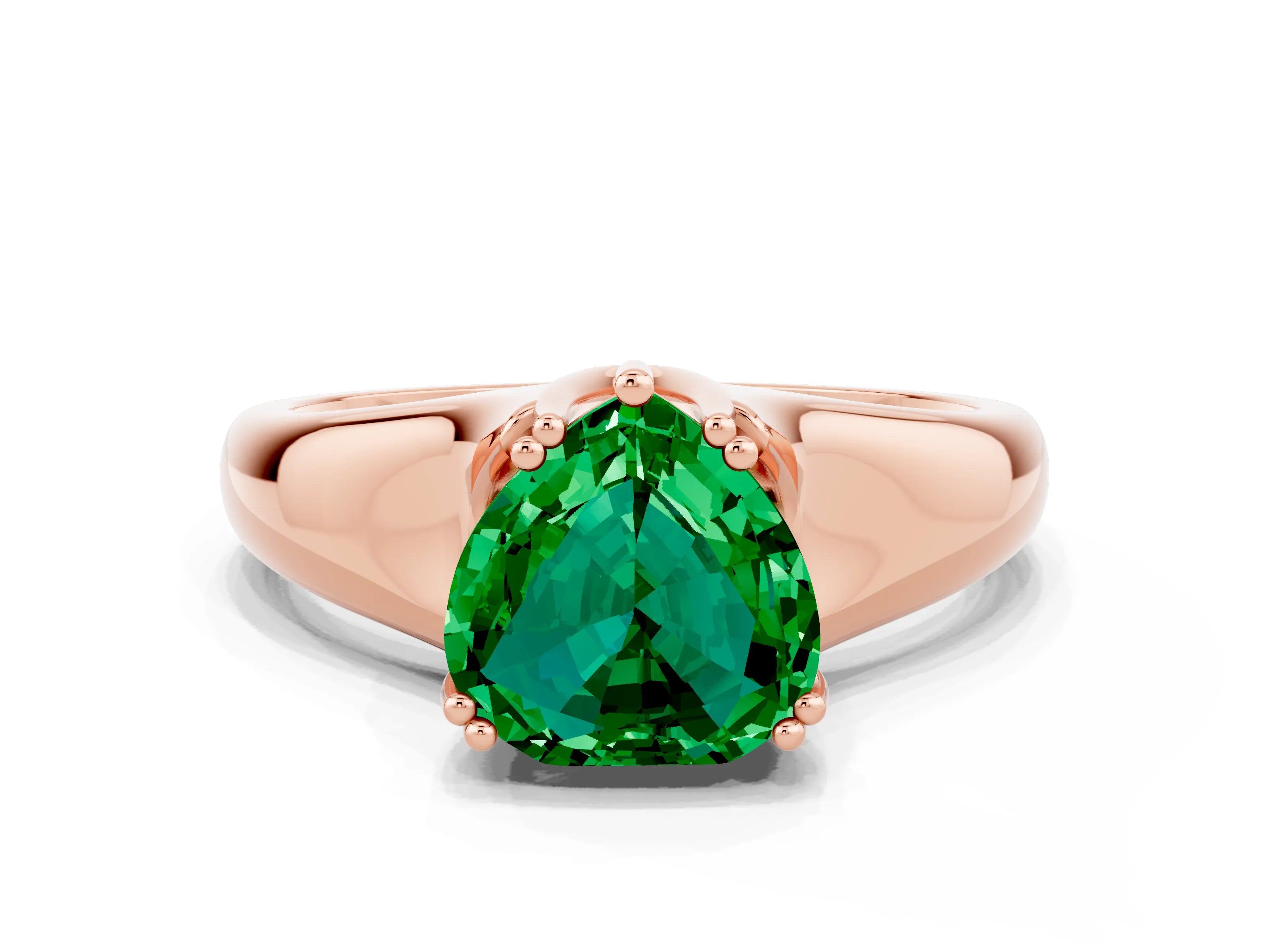 Rose gold Heart Cut Emerald Solitaire Ring with Wide Band and Prong Setting