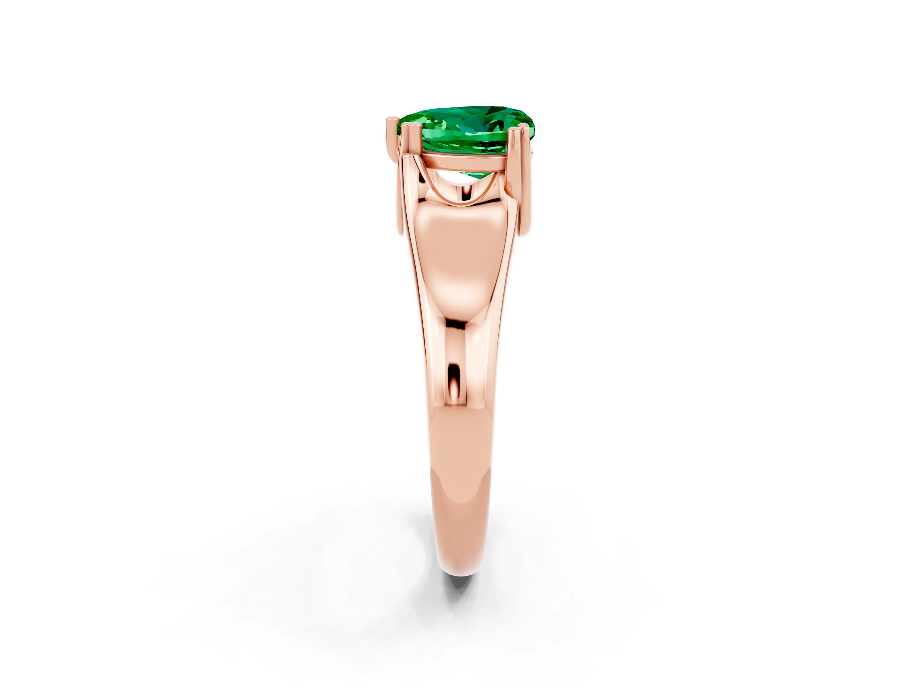 Rose gold Heart Cut Emerald Solitaire Ring with Wide Band and Prong Setting_2