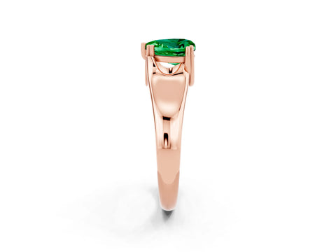 Rose gold Heart Cut Emerald Solitaire Ring with Wide Band and Prong Setting_2