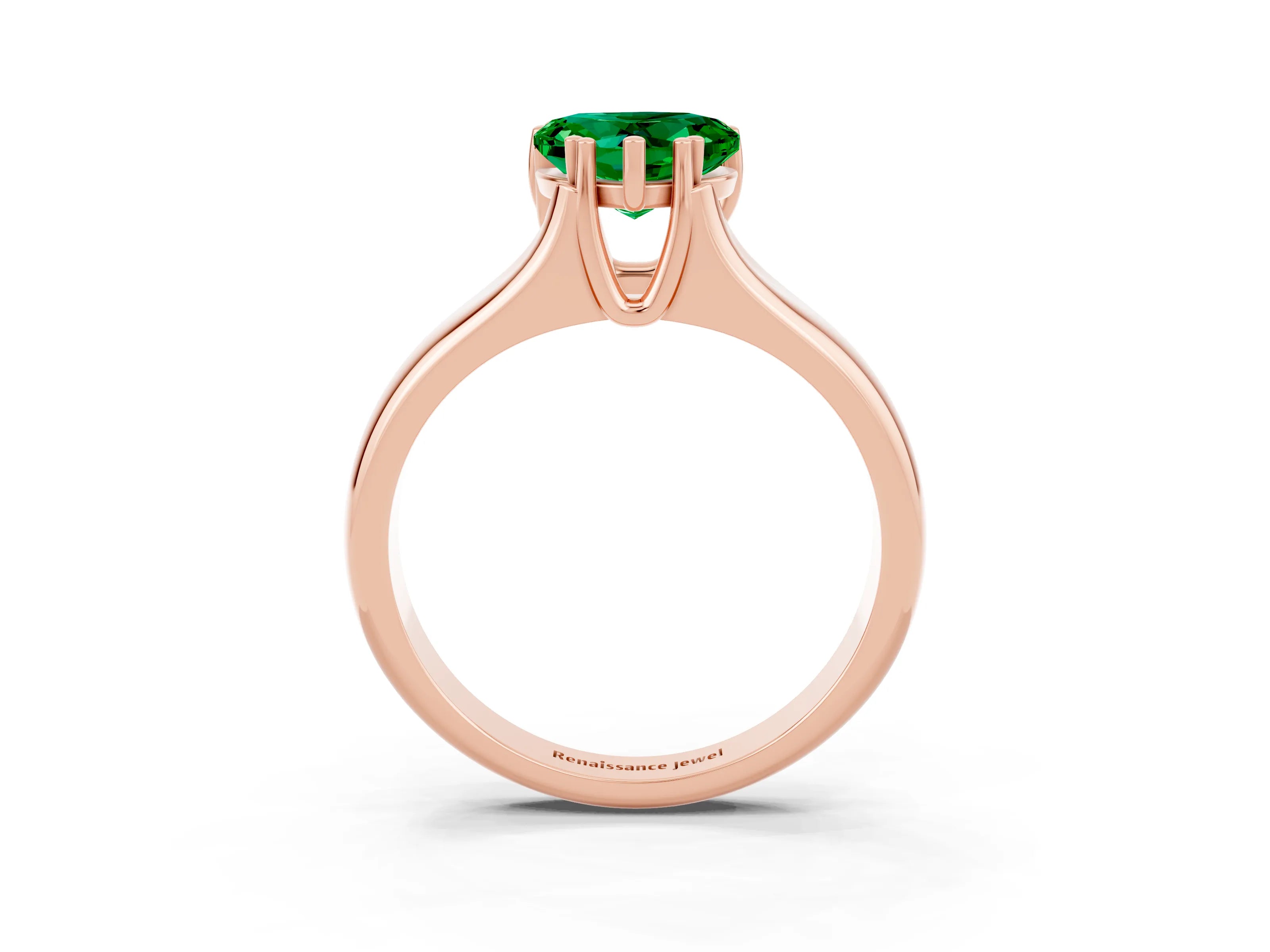 Rose gold Heart Cut Emerald Solitaire Ring with Wide Band and Prong Setting_3