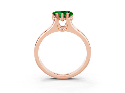 Rose gold Heart Cut Emerald Solitaire Ring with Wide Band and Prong Setting_3