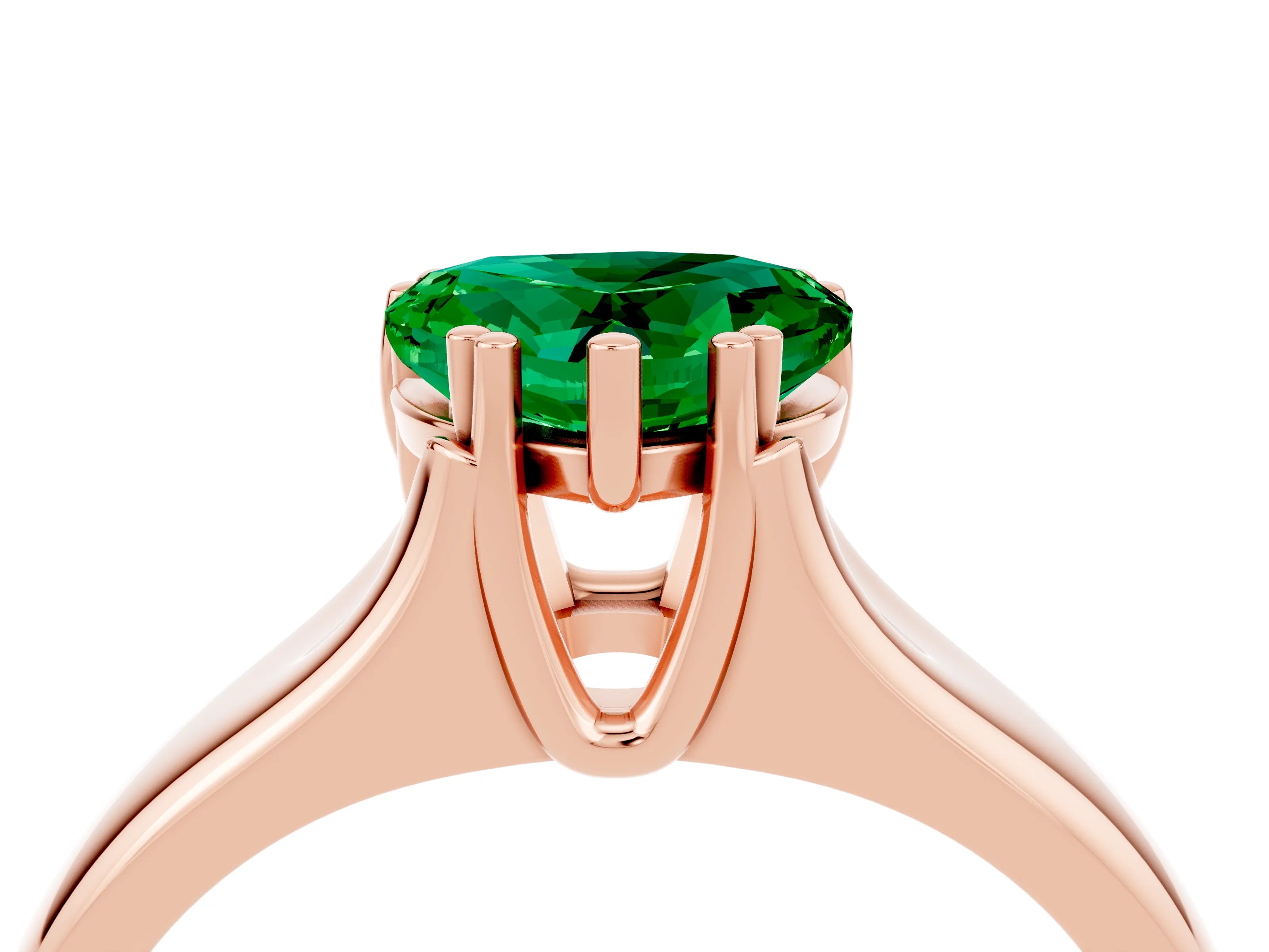 Rose gold Heart Cut Emerald Solitaire Ring with Wide Band and Prong Setting_4