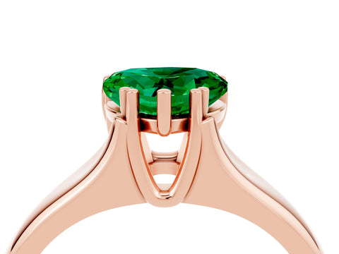 Rose gold Heart Cut Emerald Solitaire Ring with Wide Band and Prong Setting_4