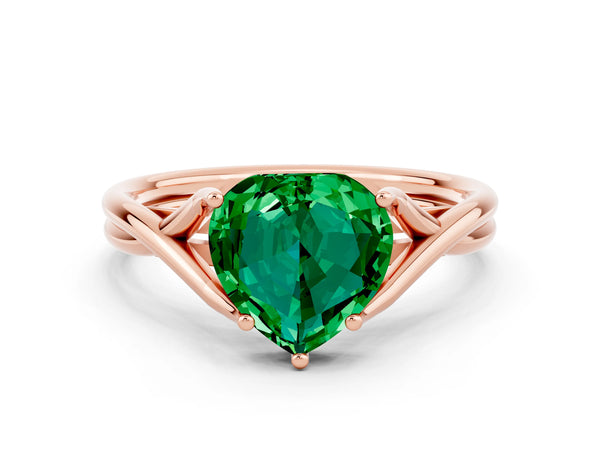 Rose gold Heart Cut Emerald Solitaire Twist Band Prong Setting Ring
