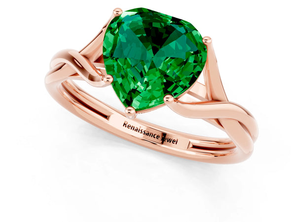 Rose gold Heart Cut Emerald Solitaire Twist Band Prong Setting Ring