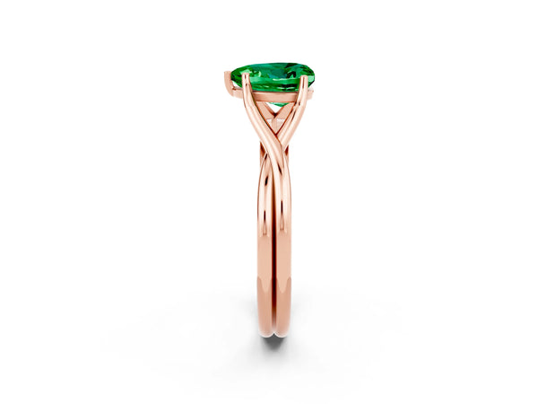 Rose gold Heart Cut Emerald Solitaire Twist Band Prong Setting Ring