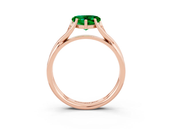 Rose gold Heart Cut Emerald Solitaire Twist Band Prong Setting Ring