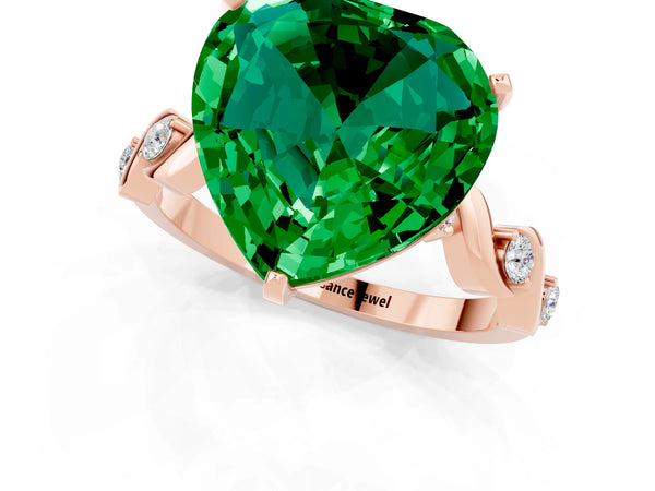 Rose gold Heart Cut Emerald Solitaire Twisted Band with Round  Accents and Prong Setting
