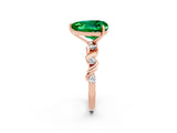 Rose gold Heart Cut Emerald Solitaire Twisted Band with Round  Accents and Prong Setting_14