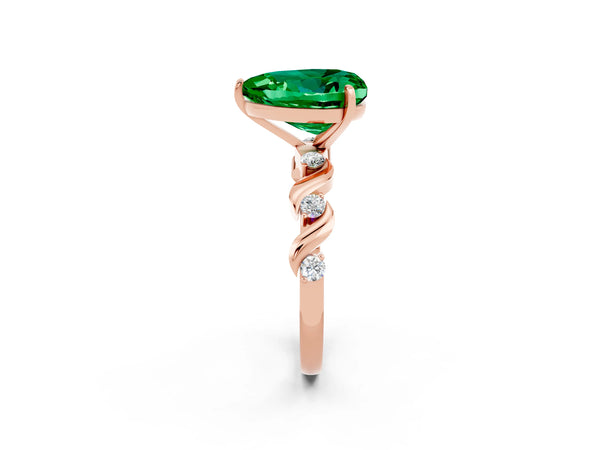 Rose gold Heart Cut Emerald Solitaire Twisted Band with Round  Accents and Prong Setting