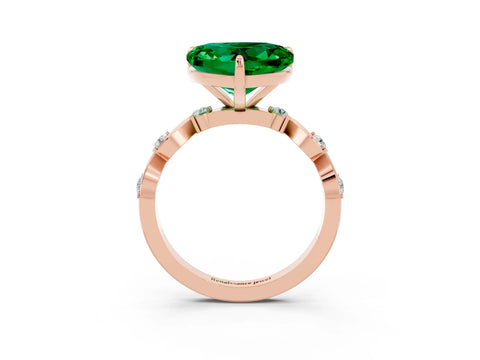 Rose gold Heart Cut Emerald Solitaire Twisted Band with Round  Accents and Prong Setting_15