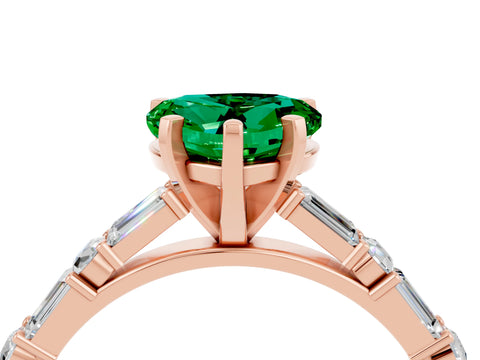Rose gold Heart Cut Emerald Solitaire with Side Baguettes and Channel Set Band_4