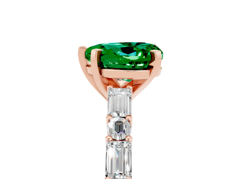 Rose gold Heart Cut Emerald Solitaire with Side Baguettes and Channel Set Band_5