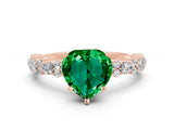 Rose gold Heart Cut Emerald Solitaire with Side Stones, Pave Band, Four-Prong Setting_24
