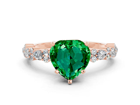 Rose gold Heart Cut Emerald Solitaire with Side Stones, Pave Band, Four-Prong Setting_24