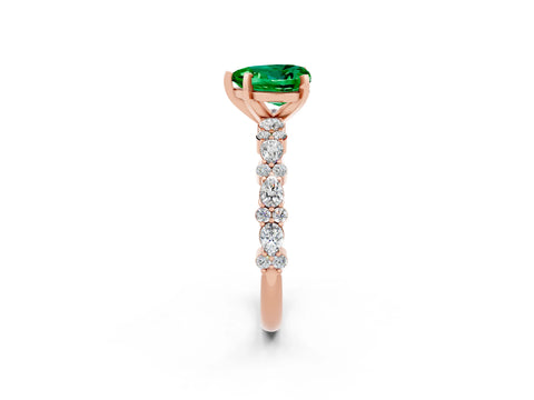 Rose gold Heart Cut Emerald Solitaire with Side Stones, Pave Band, Four-Prong Setting_26