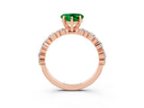 Rose gold Heart Cut Emerald Solitaire with Side Stones, Pave Band, Four-Prong Setting_27