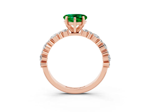 Rose gold Heart Cut Emerald Solitaire with Side Stones, Pave Band, Four-Prong Setting_27