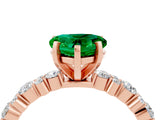Rose gold Heart Cut Emerald Solitaire with Side Stones, Pave Band, Four-Prong Setting_28