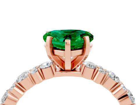 Rose gold Heart Cut Emerald Solitaire with Side Stones, Pave Band, Four-Prong Setting_28