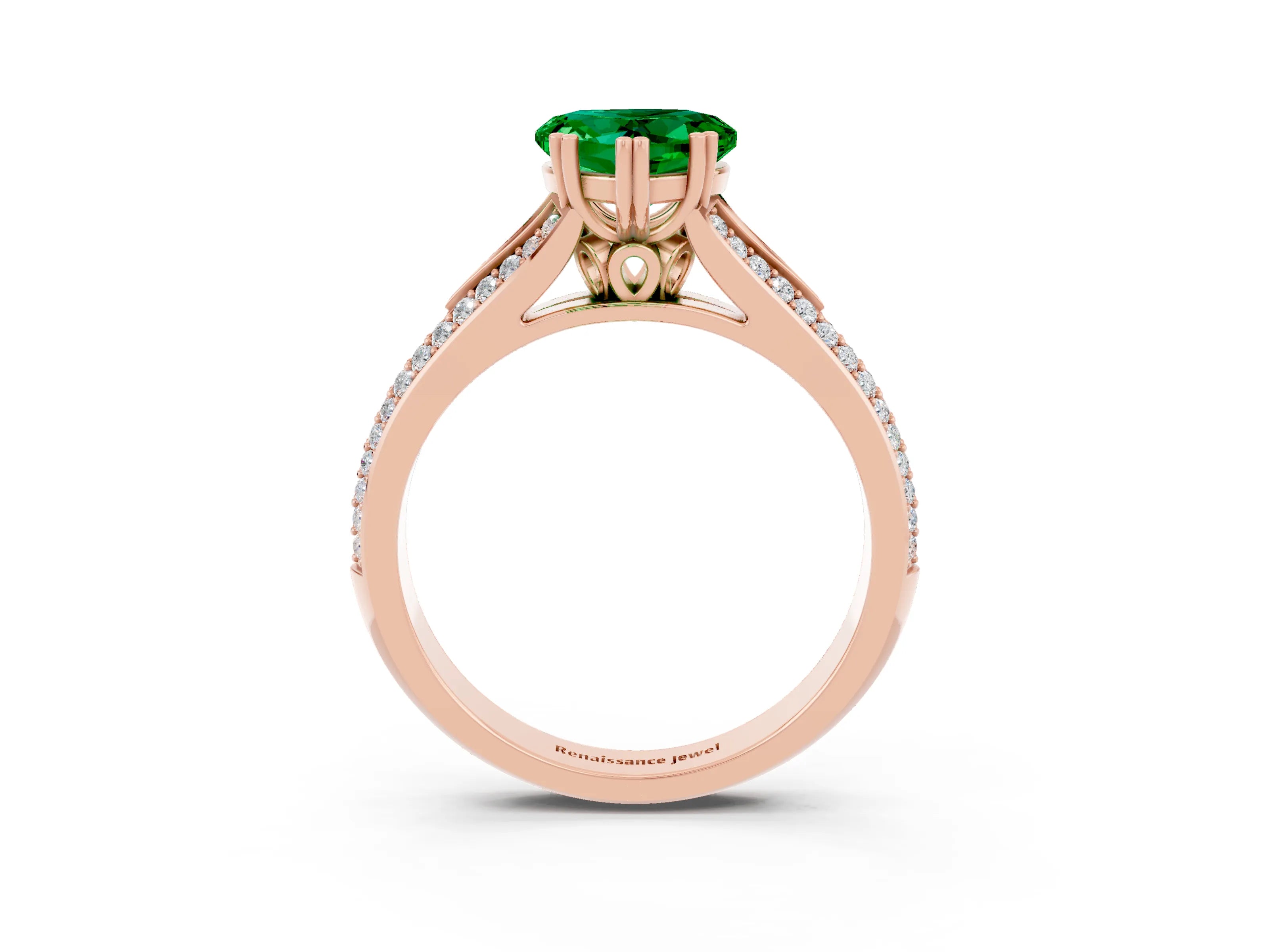 Rose gold Heart Cut Emerald Split Shank Engagement Ring with Pavé Band_3