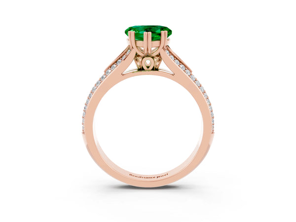 Rose gold Heart Cut Emerald Split Shank Engagement Ring with Pavé Band