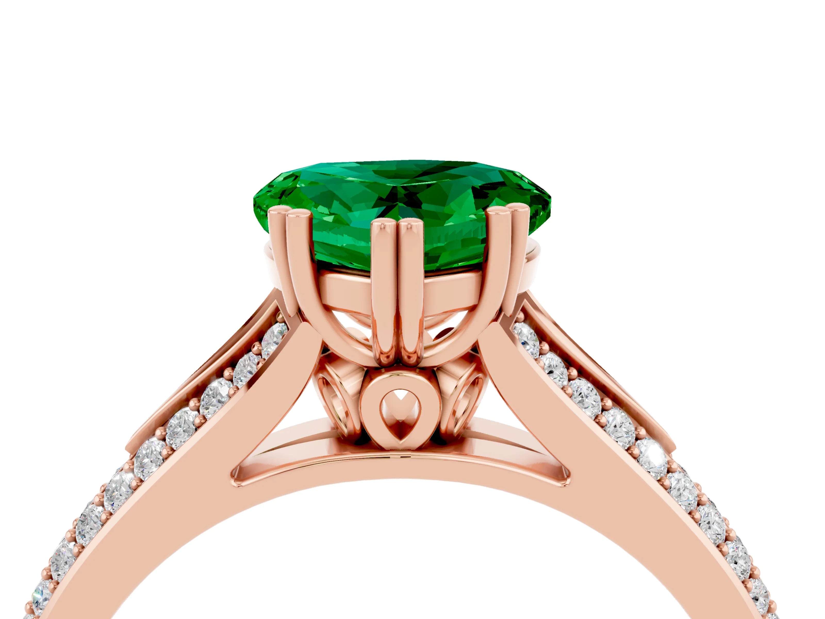 Rose gold Heart Cut Emerald Split Shank Engagement Ring with Pavé Band_4
