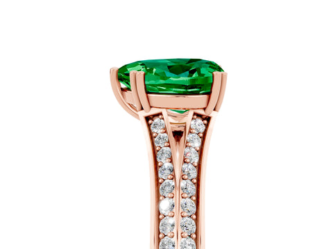 Rose gold Heart Cut Emerald Split Shank Engagement Ring with Pavé Band_5