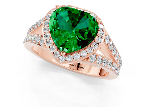 Rose gold Heart Cut Emerald Split Shank Halo Ring with Four-Prong Setting_13