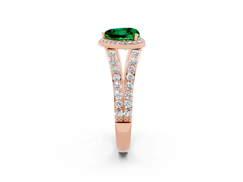 Rose gold Heart Cut Emerald Split Shank Halo Ring with Four-Prong Setting_14