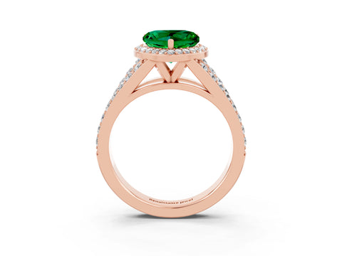 Rose gold Heart Cut Emerald Split Shank Halo Ring with Four-Prong Setting_15